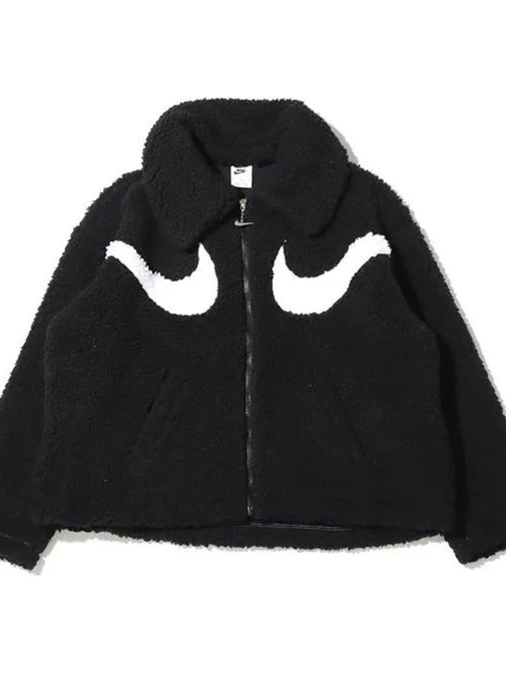 Nike Black Sherpa Puffer Jacket with White Swoosh Accents - Picture 4 of 4